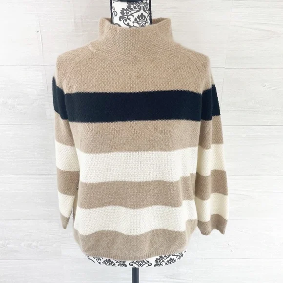 MaxMara Striped Mock Turtleneck Cashmere Sweater. Beautiful! - Picture 1 of 7